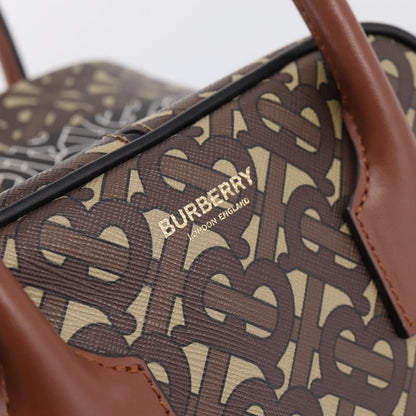 Burberry TB Half Cube Duffle Monogram Embossed Leather, Brown, Canvas, Handbag