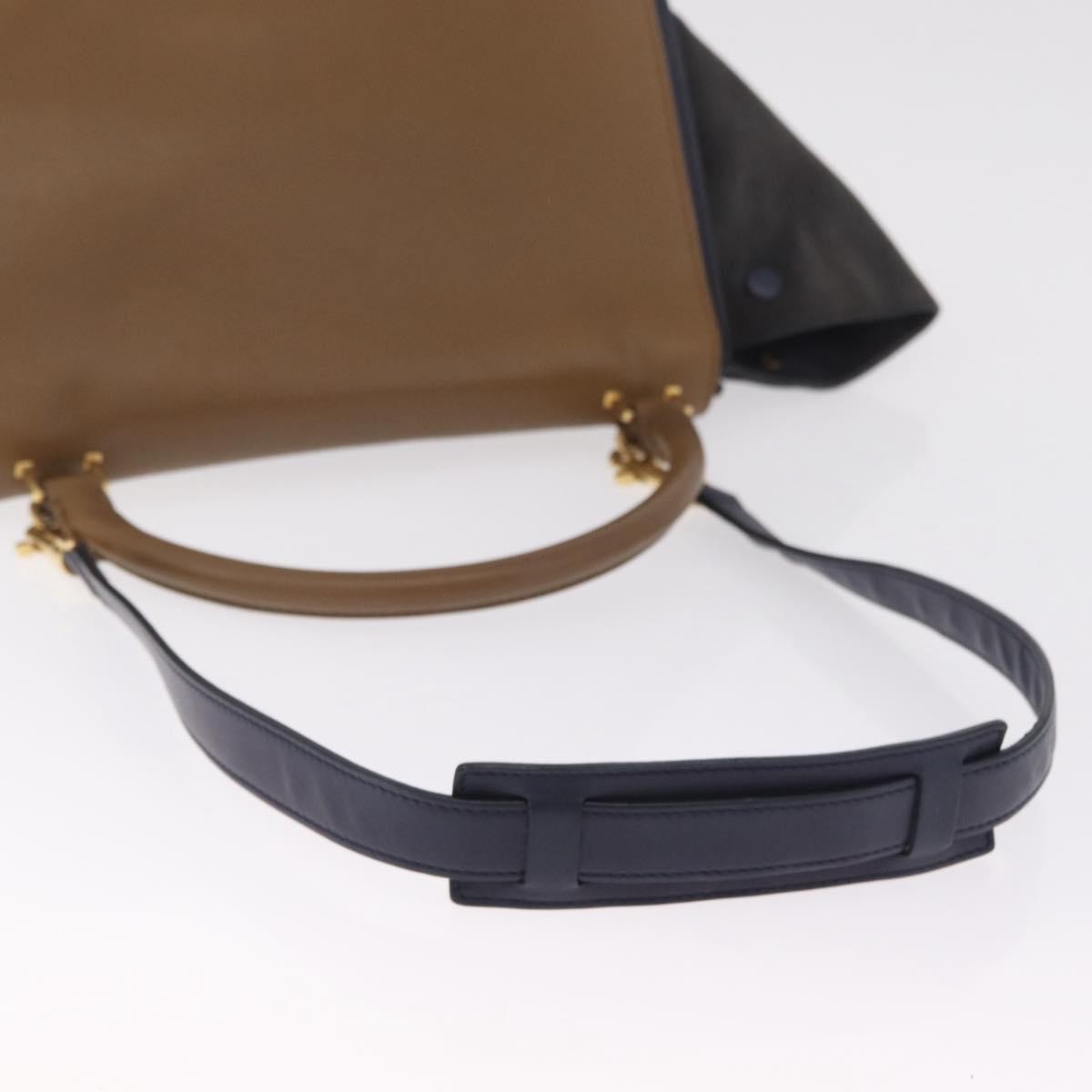 Celine Tricolor Trapeze Leather, Navy, Leather, Handbag