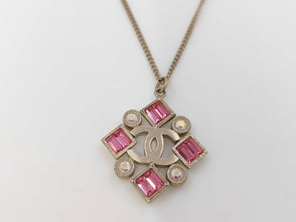 Chanel CC No. 5 Pendant Necklace Metal with Resin, Gold, Gold, Necklace