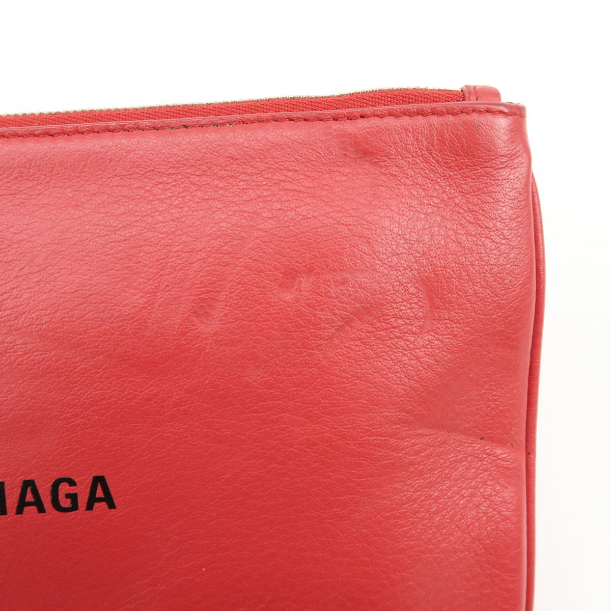 Balenciaga Everyday Logo Printed Leather, Red, Leather, Clutch