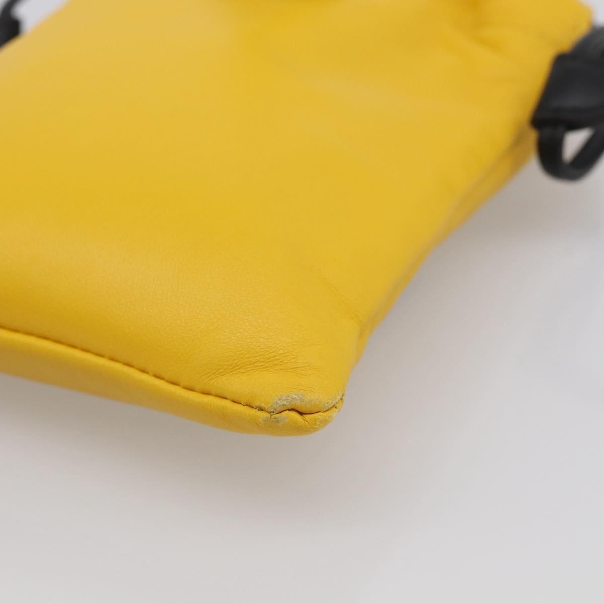 Fendi Logo Drawstring Leather, Yellow, Leather, Handbag