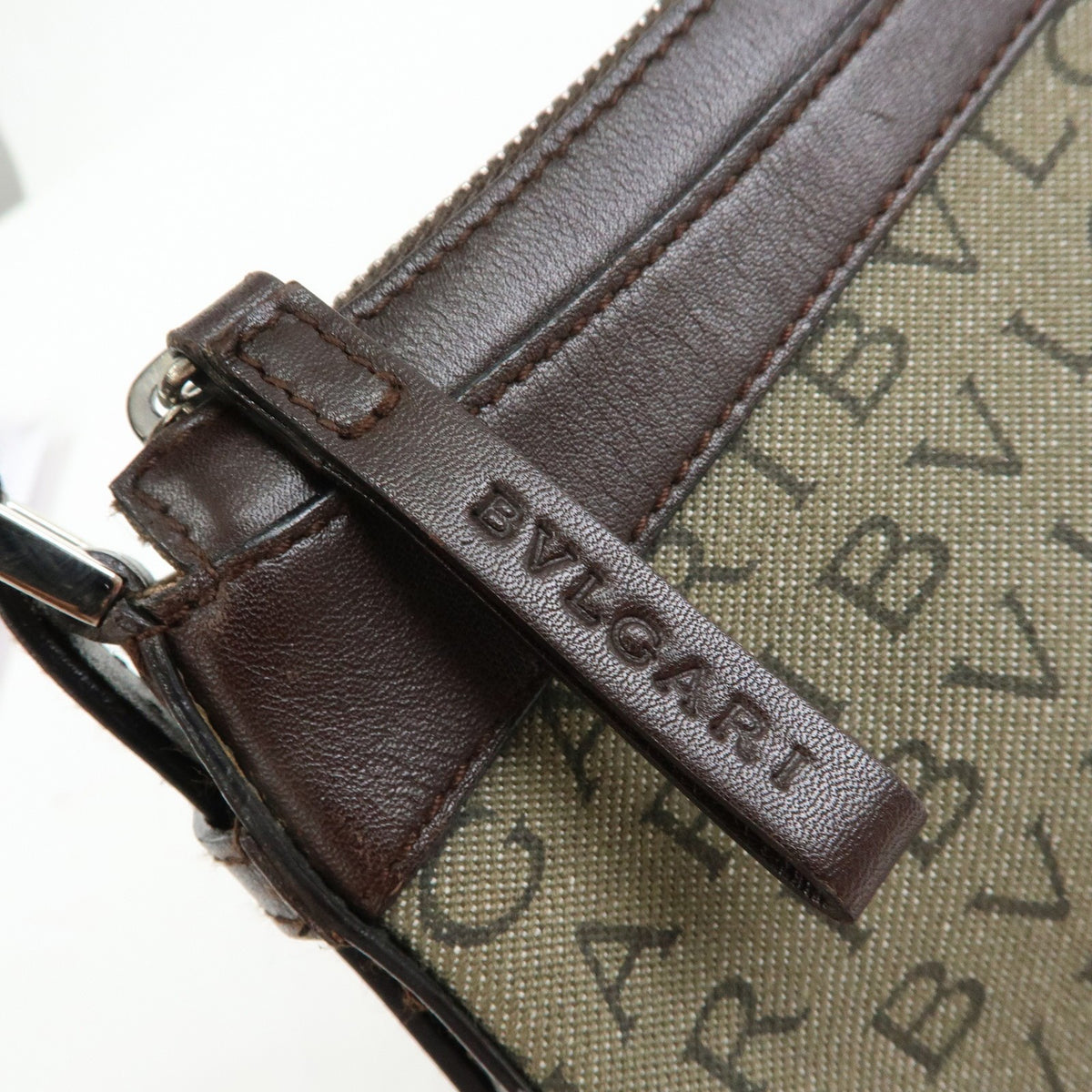 Bvlgari Logomania Canvas with Leather, Khaki, Canvas, Shoulder Bag