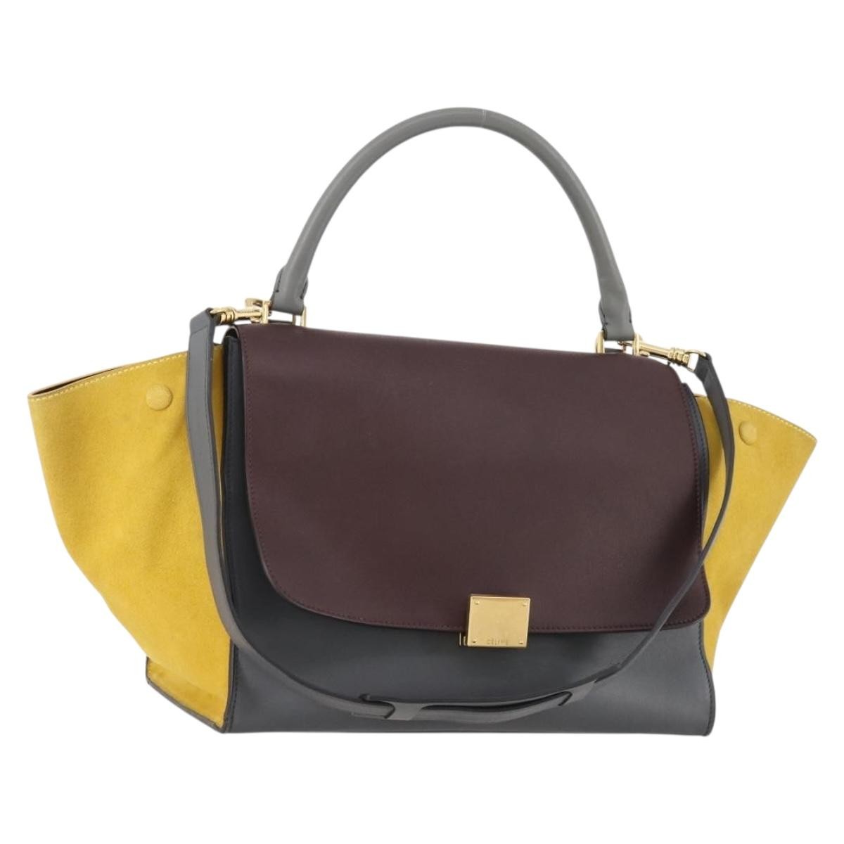 Celine Tricolor Trapeze Leather, Multicolour, Leather, Handbag