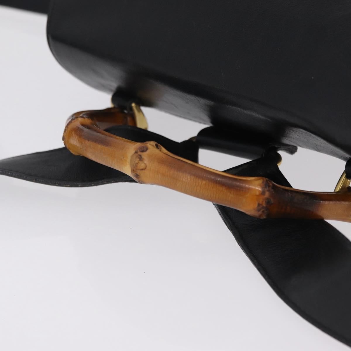 Gucci Vintage Bamboo Leather, Black, Leather, Backpack