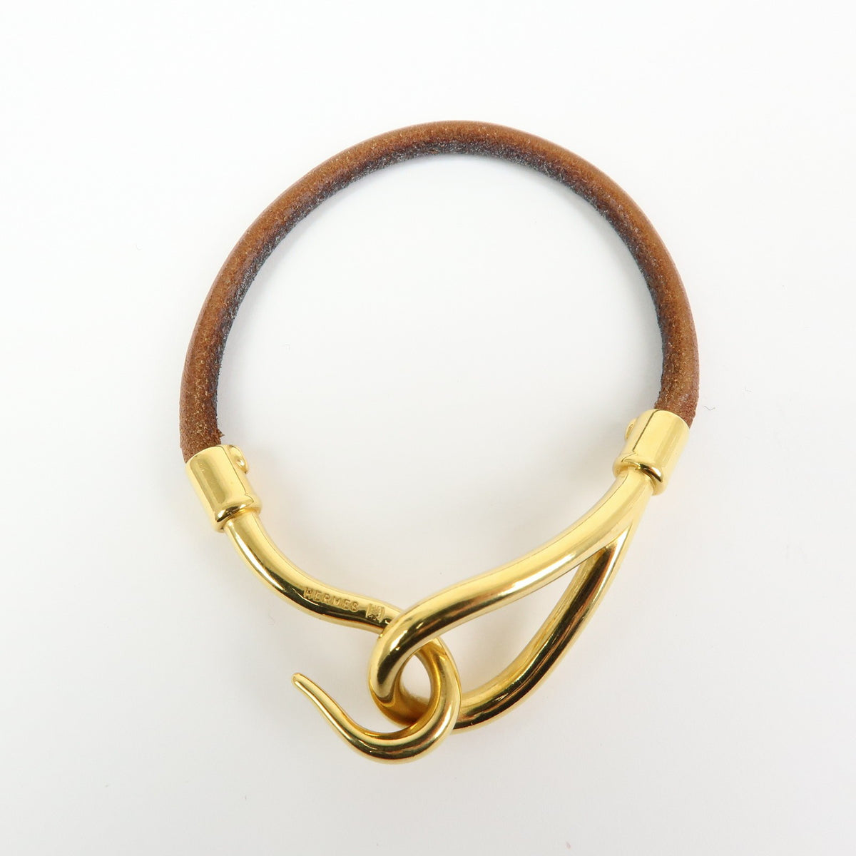 Hermes Jumbo Hook Braided Leather and Metal, Brown, Leather, Bracelet