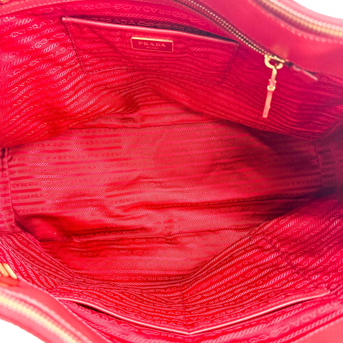 Prada Double Zip Lux Vernice Saffiano Leather, Red, Leather, Tote Bag