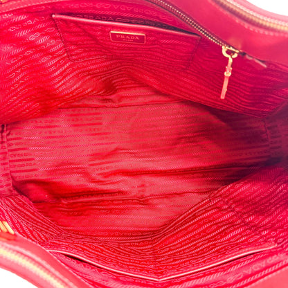 Prada Double Zip Lux Vernice Saffiano Leather, Red, Leather, Tote Bag