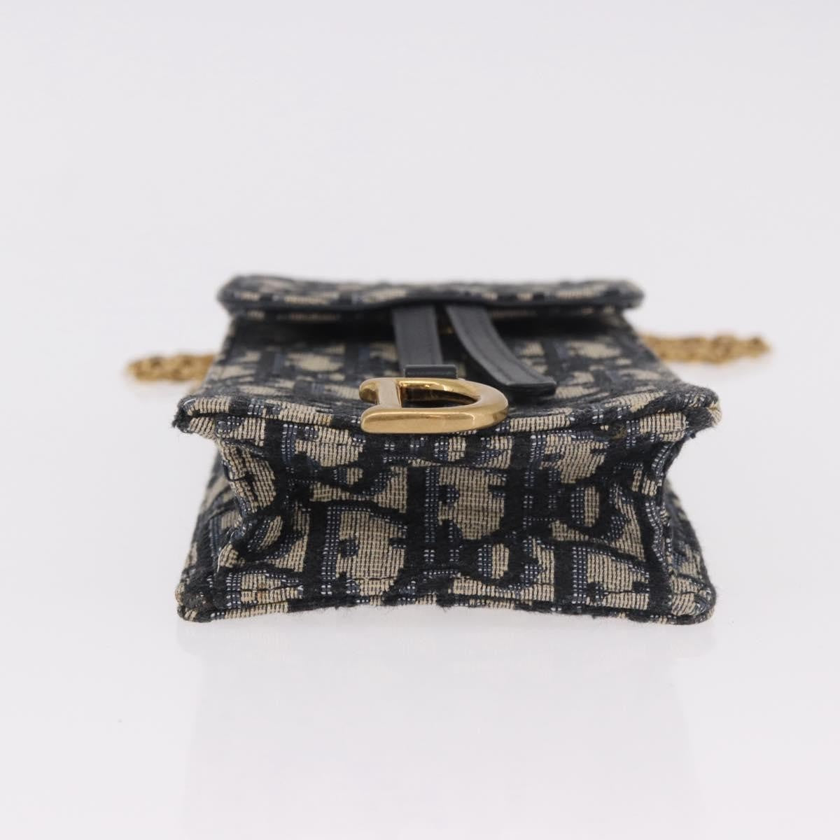 Christian Dior Vertical Saddle Chain Oblique Canvas, Navy, Canvas, Clutch