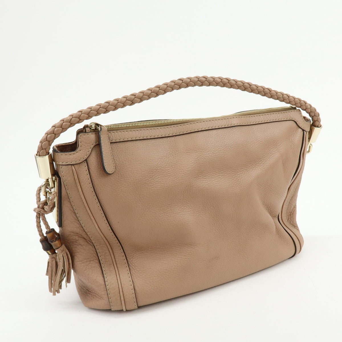 Gucci Bella Zip Leather, Beige, Leather, Tote Bag