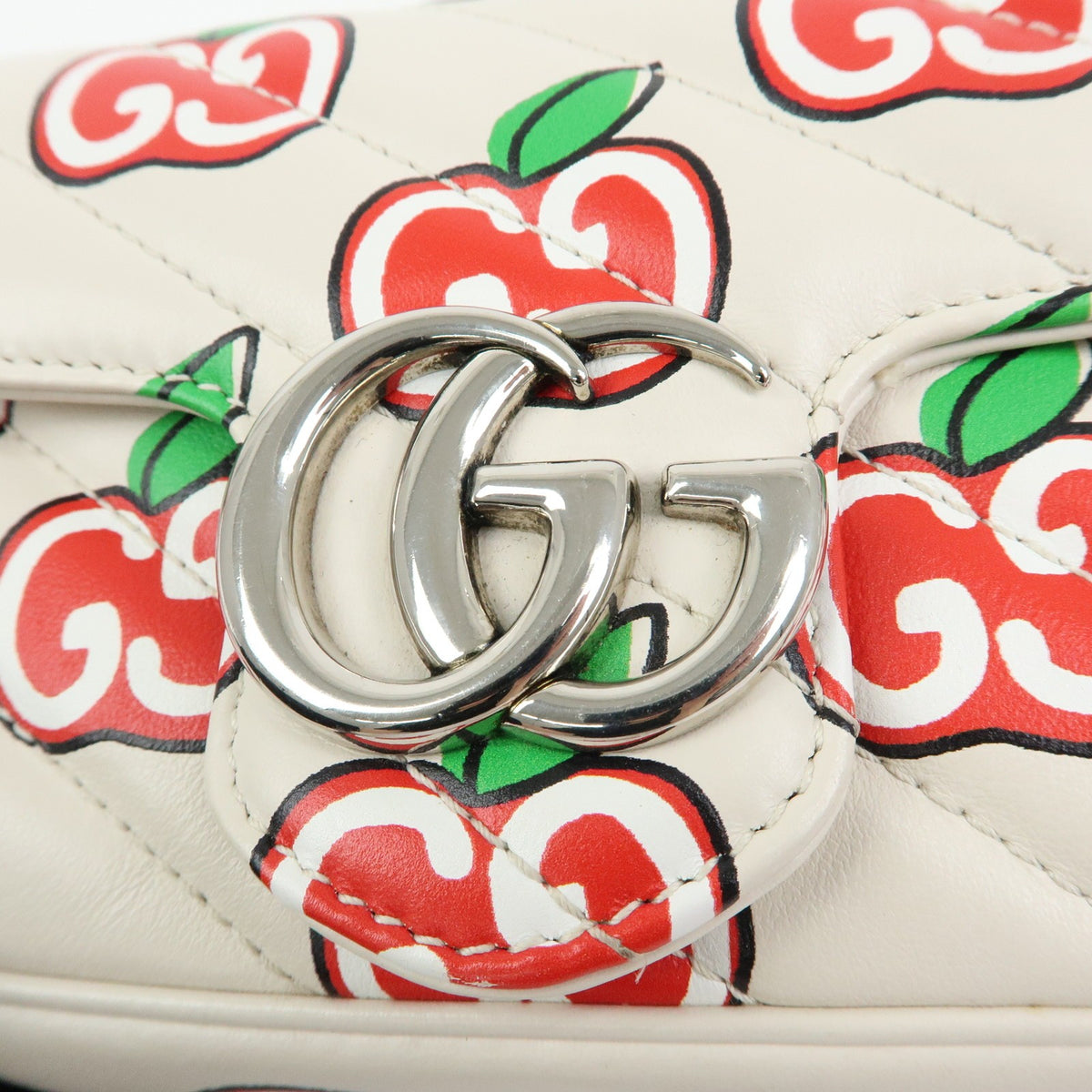 Gucci GG Marmont Flap Printed Diagonal Quilted Leather, White, Leather, Handbag