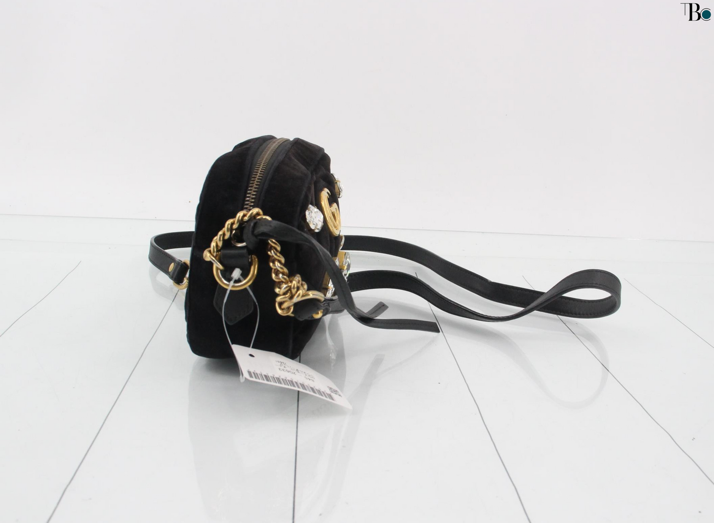 Gucci GG Marmont Flap Bag Crystal Embellished Matelasse Velvet, BLACK, VELVET, Shoulder bag