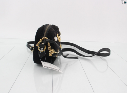 Gucci GG Marmont Flap Bag Crystal Embellished Matelasse Velvet, BLACK, VELVET, Shoulder bag