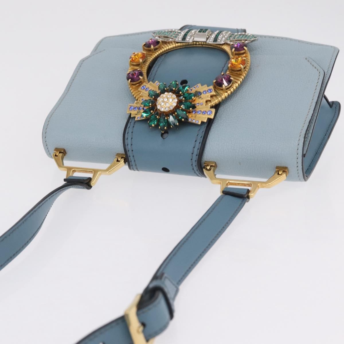 Miu Miu Madras Crystal Buckle Leather, Blue, Leather, Shoulder Bag