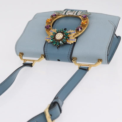 Miu Miu Madras Crystal Buckle Leather, Blue, Leather, Shoulder Bag