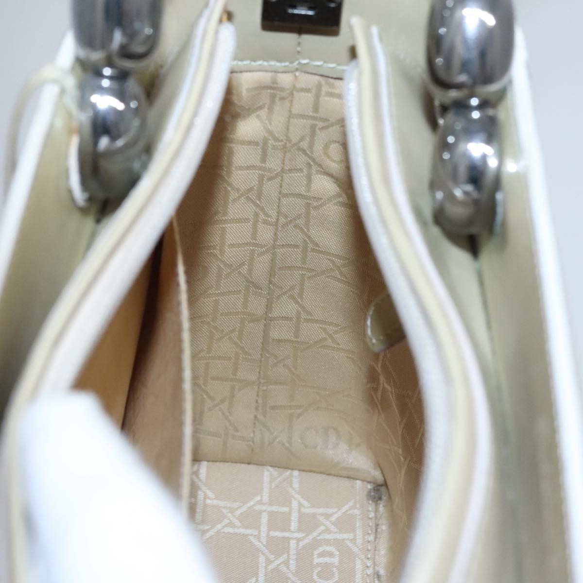 Christian Dior Pearl Lady Dior Patent leather, Beige, Patent Leather, Handbag