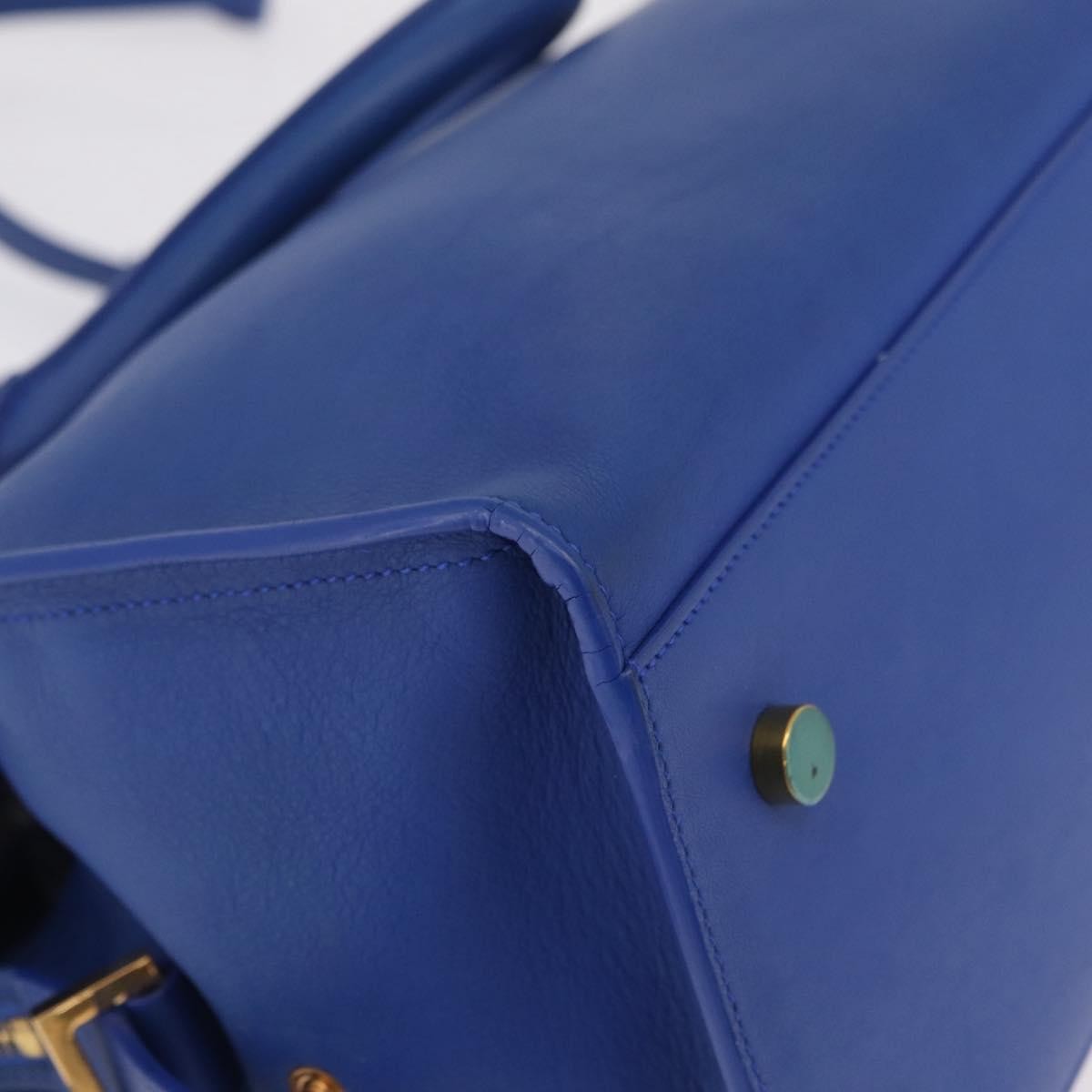Saint Laurent Monogram Cabas Leather, Blue, Leather, Tote Bag