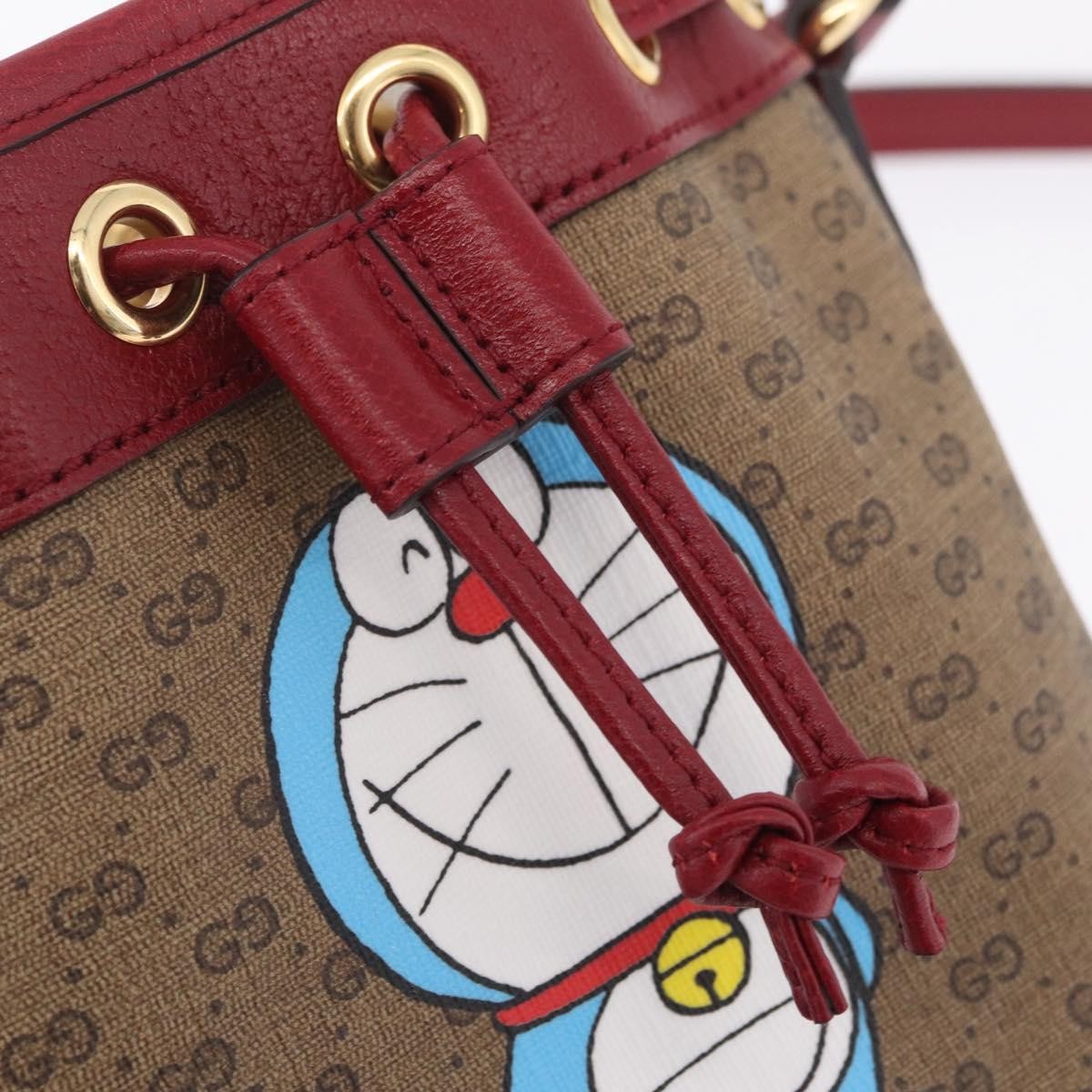 Gucci Doraemon Bucket Printed Mini GG Coated Canvas, Beige, Canvas, Handbag