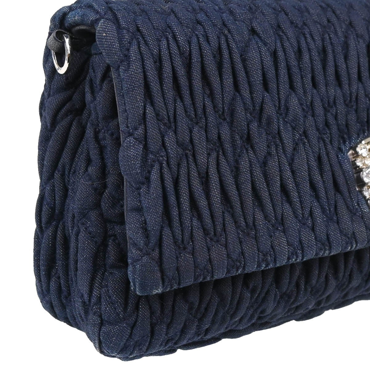 Miu Miu Crystal Clutch Matelasse Denim, Navy, Denim, Clutch