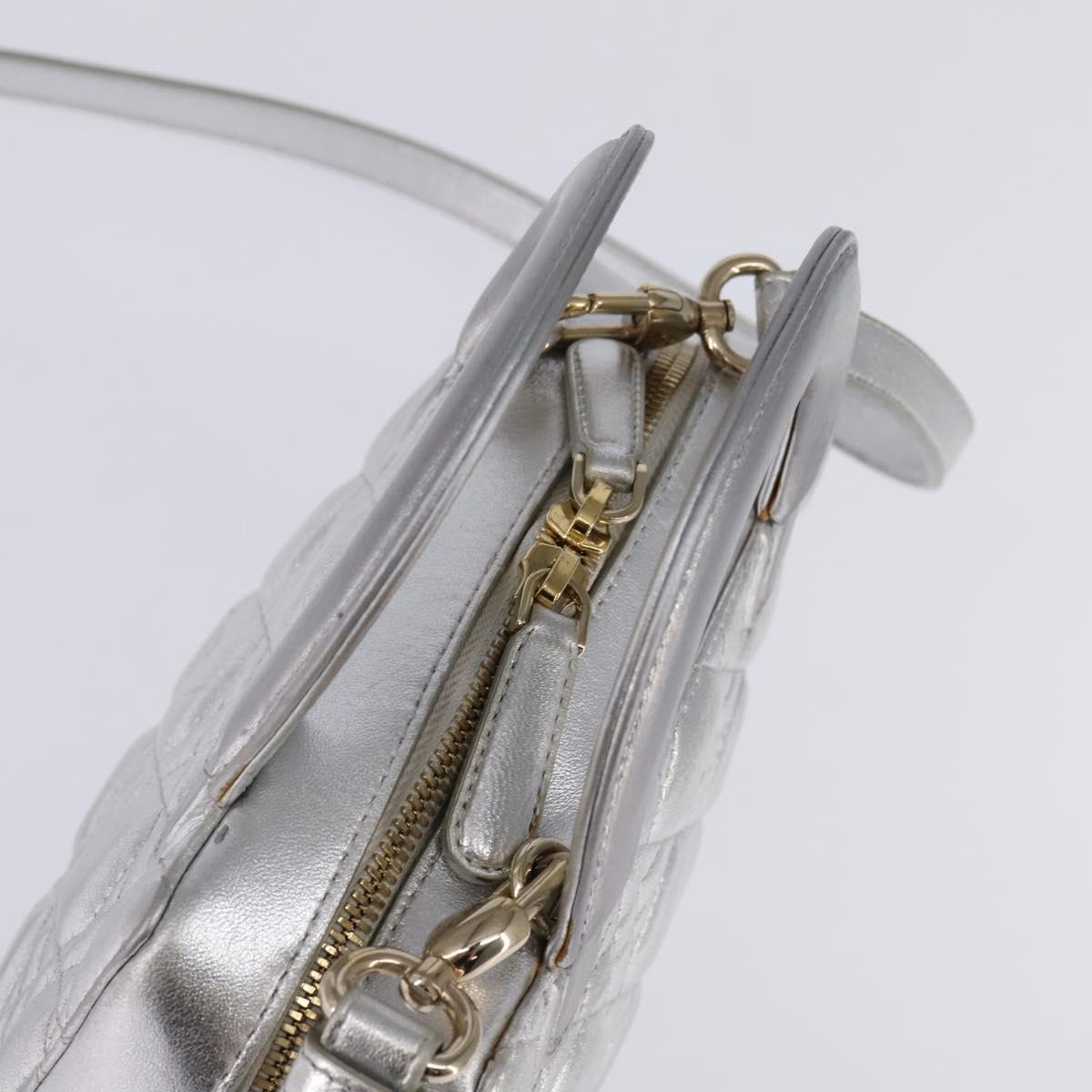 Christian Dior Cannage Granville Mini Bowling Bag Metallic Leather, Silver, Leather, Crossbody Bag