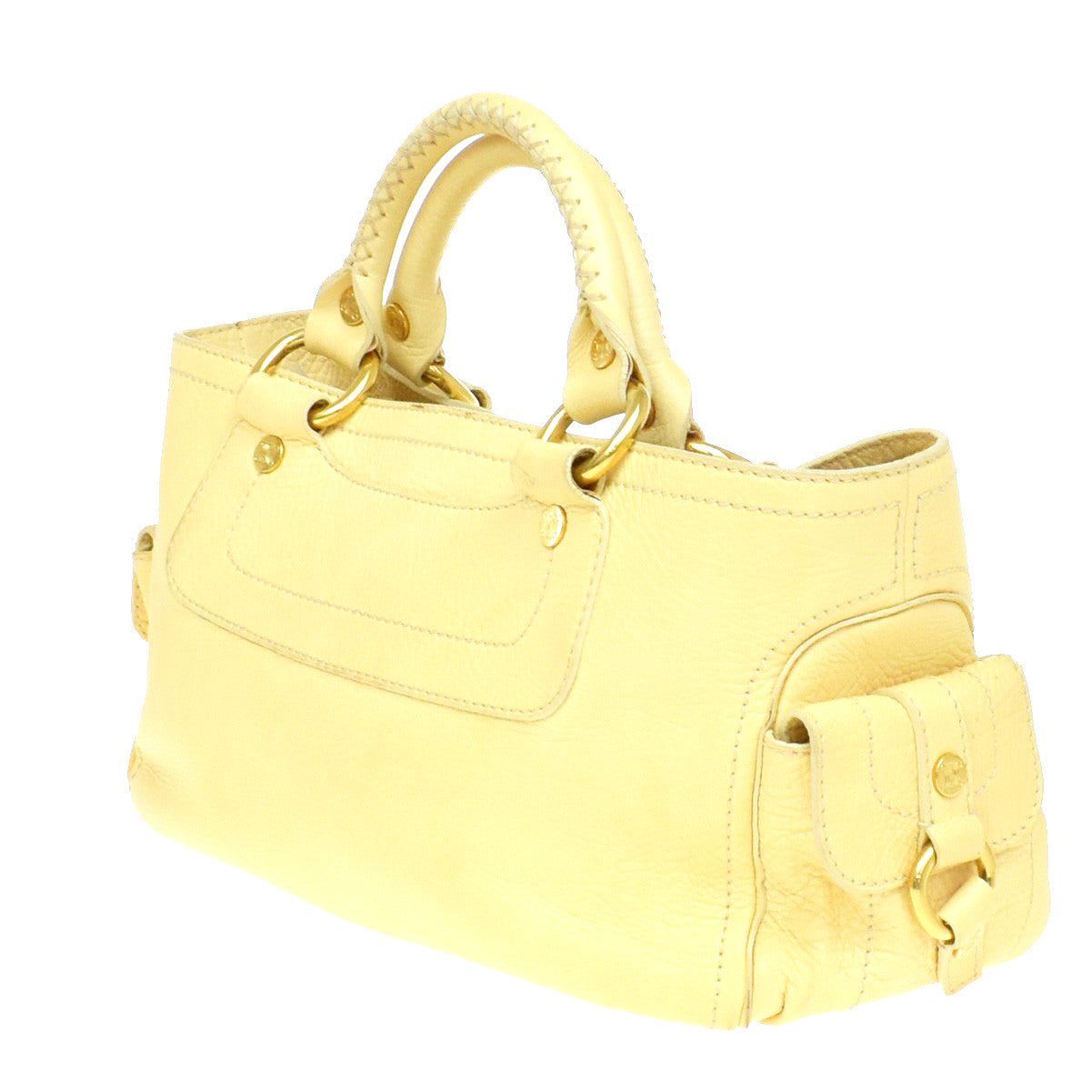 Celine Boogie Satchel Leather, Yellow, Leather, Handbag