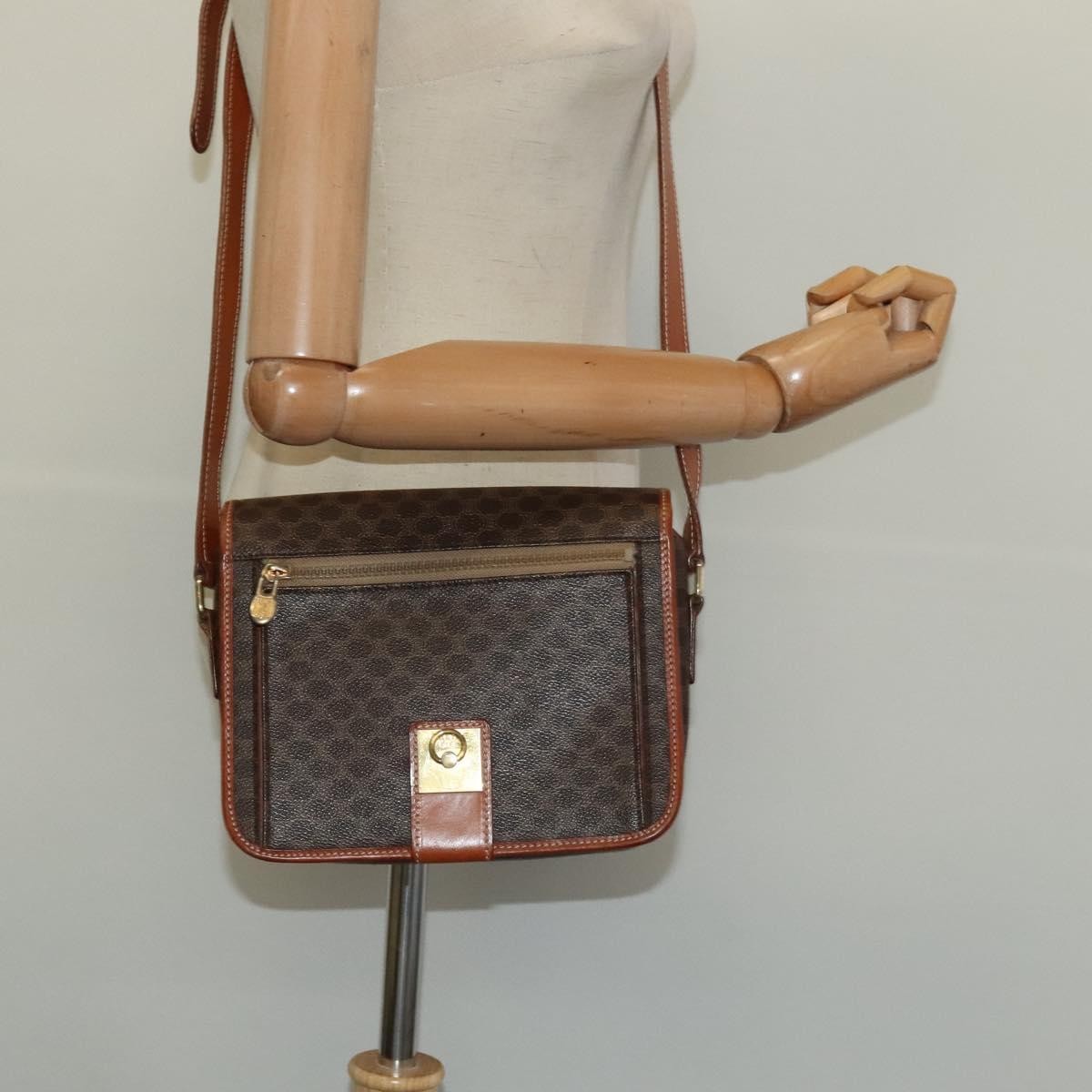 Celine Vintage Macadam Canvas and Leather, Brown, Canvas, Shoulder Bag