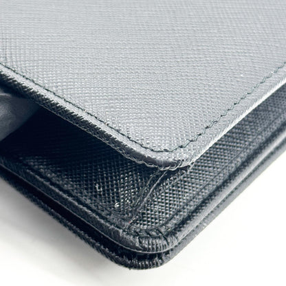 Prada Flap Card Case on Chain Saffiano Leather, Black, Leather, Card Holder