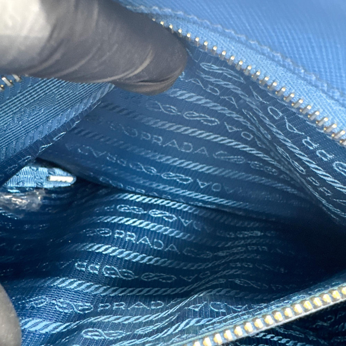 Prada Double Zip Lux Saffiano Leather, Blue, Leather, Tote Bag