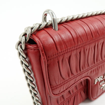 Prada Chain Flap Nappa Gaufre, Red, Leather, Shoulder Bag