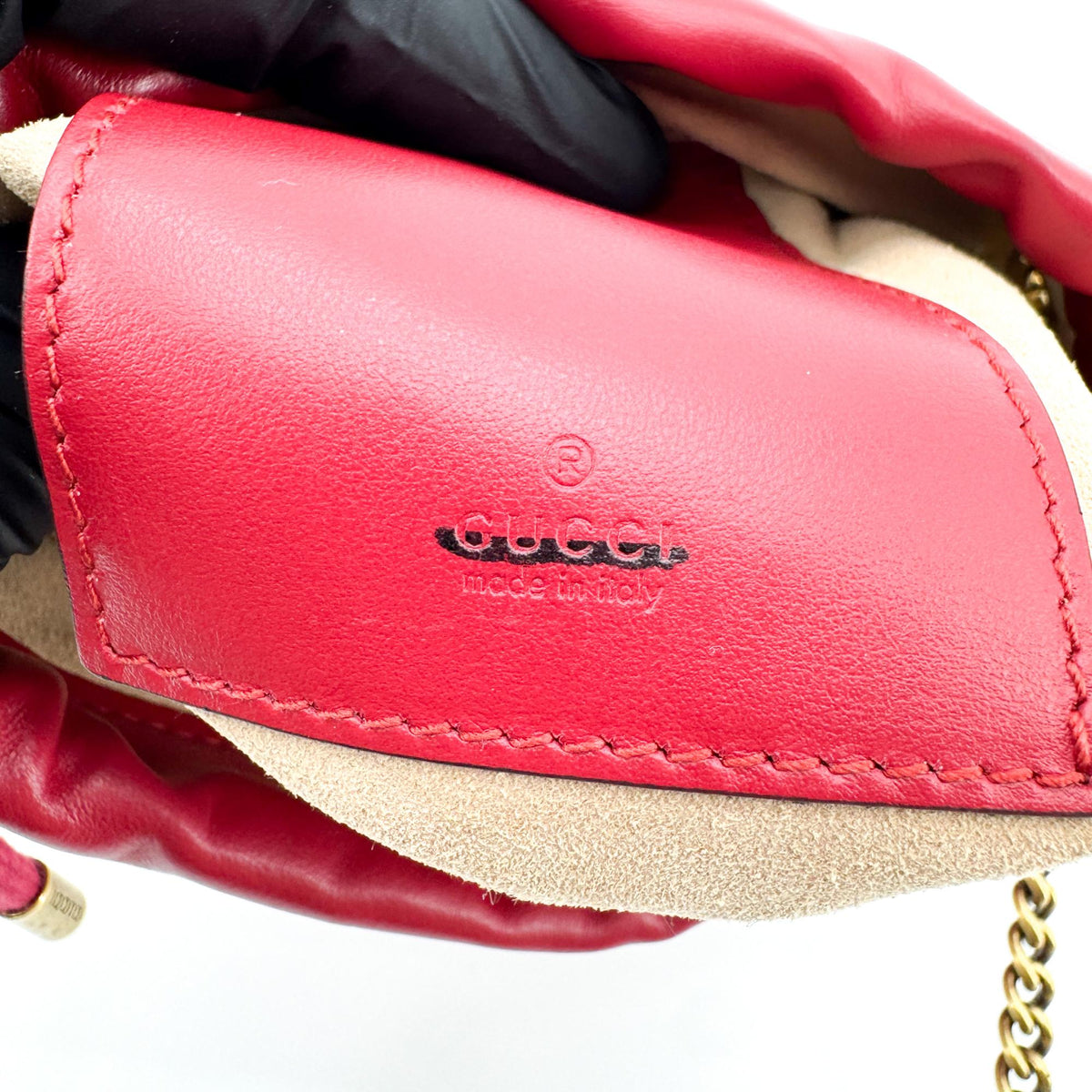 Gucci GG Marmont Bucket Matelasse Leather, Red, Leather, Shoulder Bag