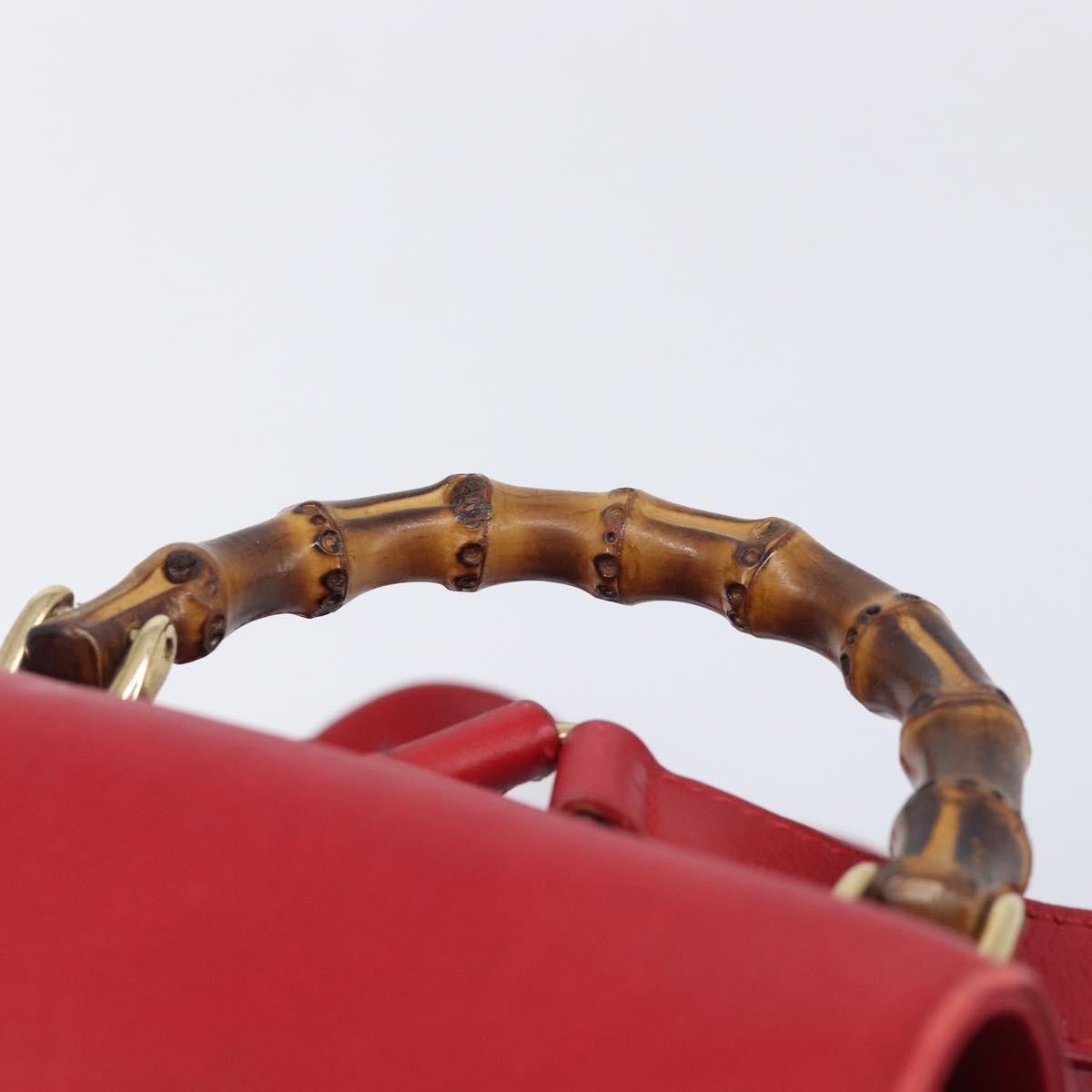 Gucci Vintage Bamboo Leather, Red, Leather, Backpack