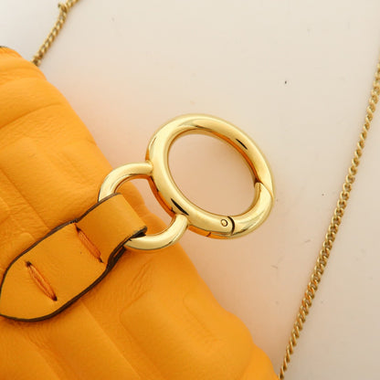 Fendi Chain Baguette Charm Zucca Embossed Leather, Orange, Leather, Handbag