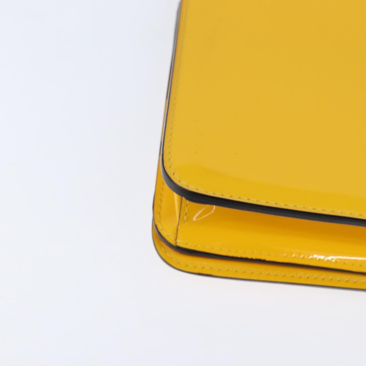Fendi Curligraphy Shoulder Enamel Yellow Silver, Yellow, Patent Leather, Shoulder Bag
