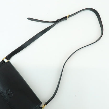 Valentino Garavani VLogo Flap Leather, Black, Leather, Shoulder Bag
