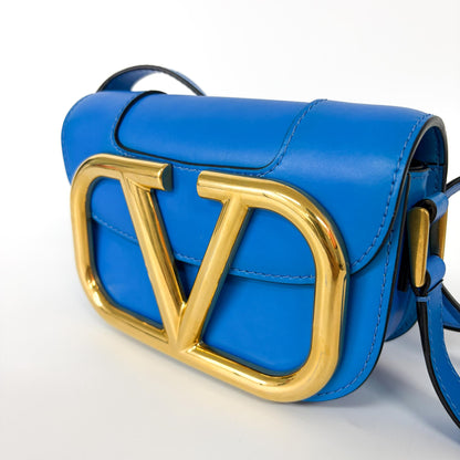 Valentino Garavani Supervee Leather, Blue, Leather, Crossbody Bag