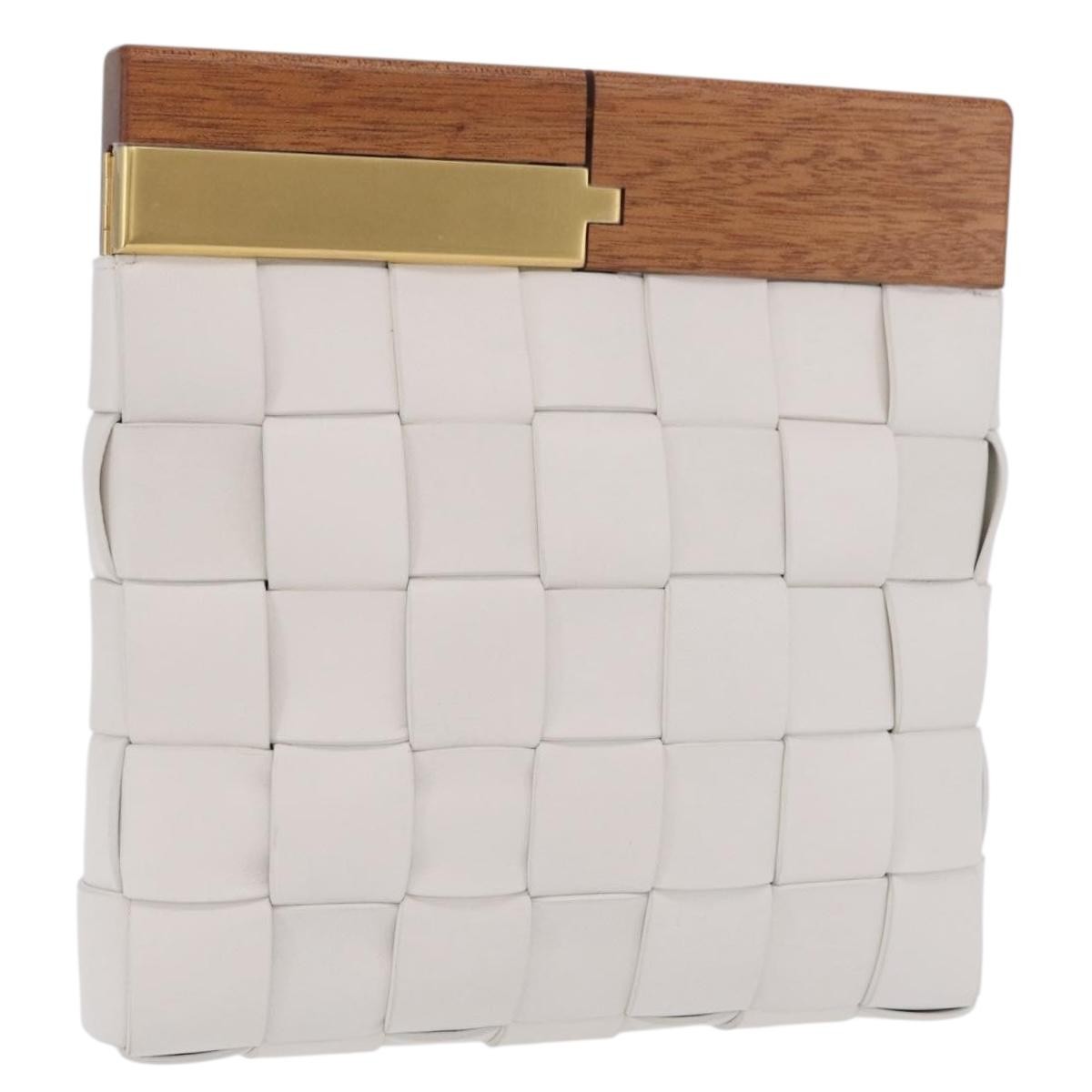 Bottega Veneta The Snap Clutch Maxi Intrecciato Leather with Wood and Metal, White, Leather, Clutch