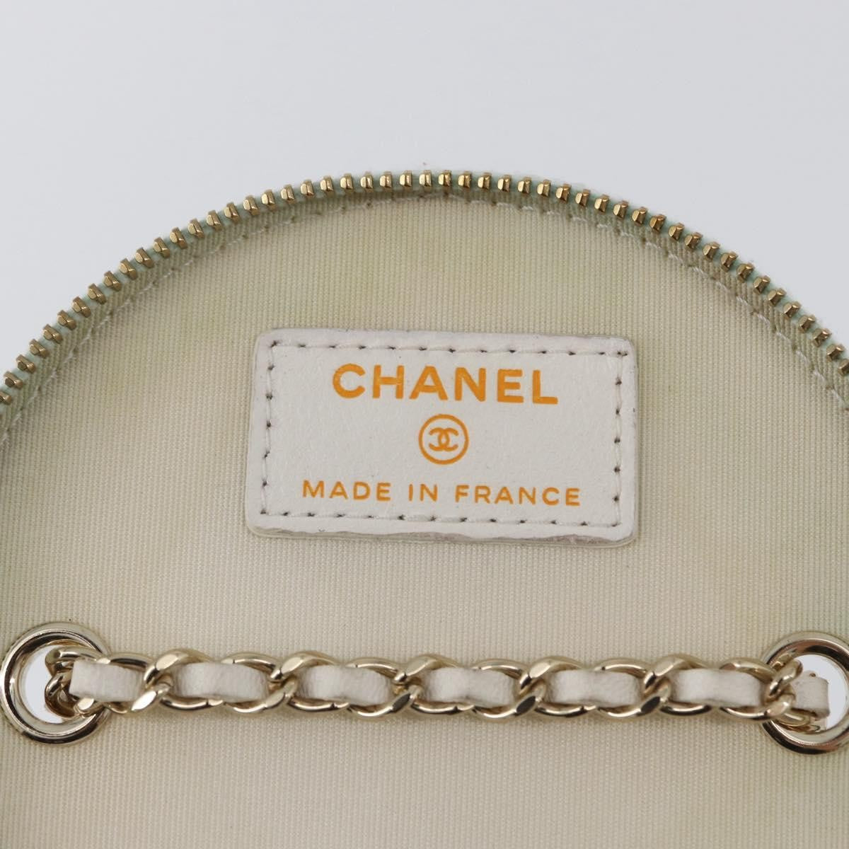 Chanel CC Round Vanity Case with Chain Quilted Lambskin, White, Leather, Clutch