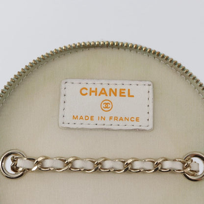 Chanel CC Round Vanity Case with Chain Quilted Lambskin, White, Leather, Clutch