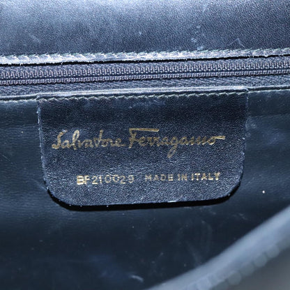 Salvatore Ferragamo Gancini Flap Leather, Black, Leather, Shoulder Bag