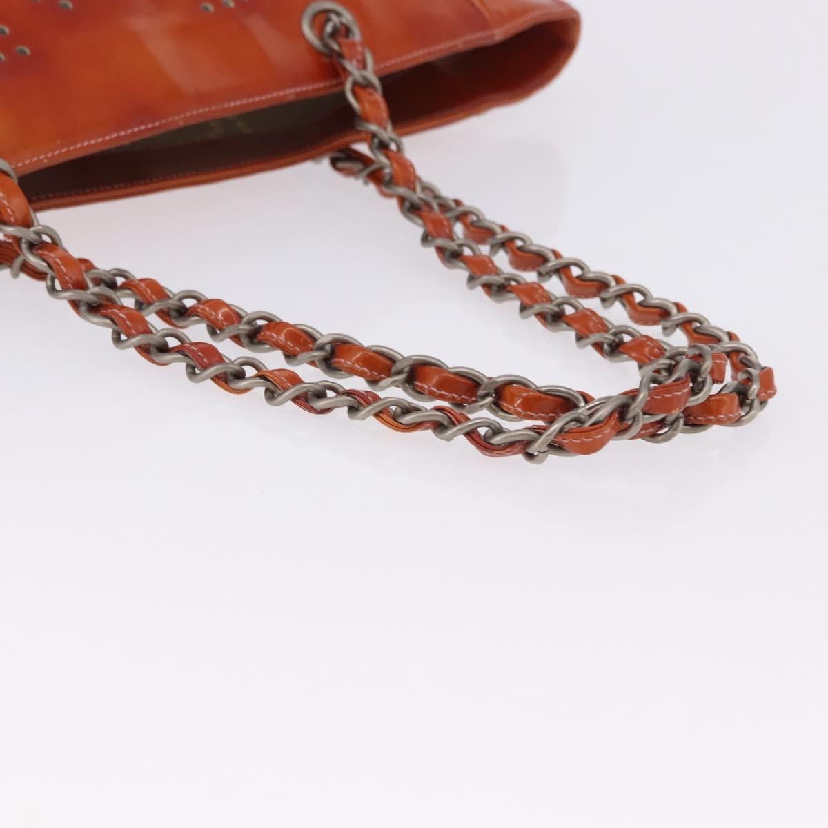 Chanel Triple CC Perforated Patent, Orange, Patent Leather, Tote Bag