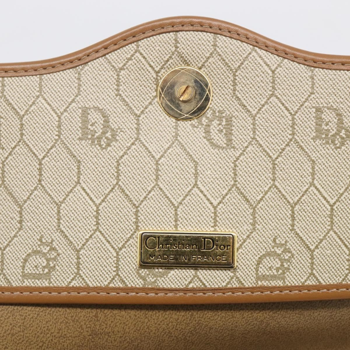 Christian Dior Vintage Honeycomb Canvas, Beige, Canvas, Shoulder Bag