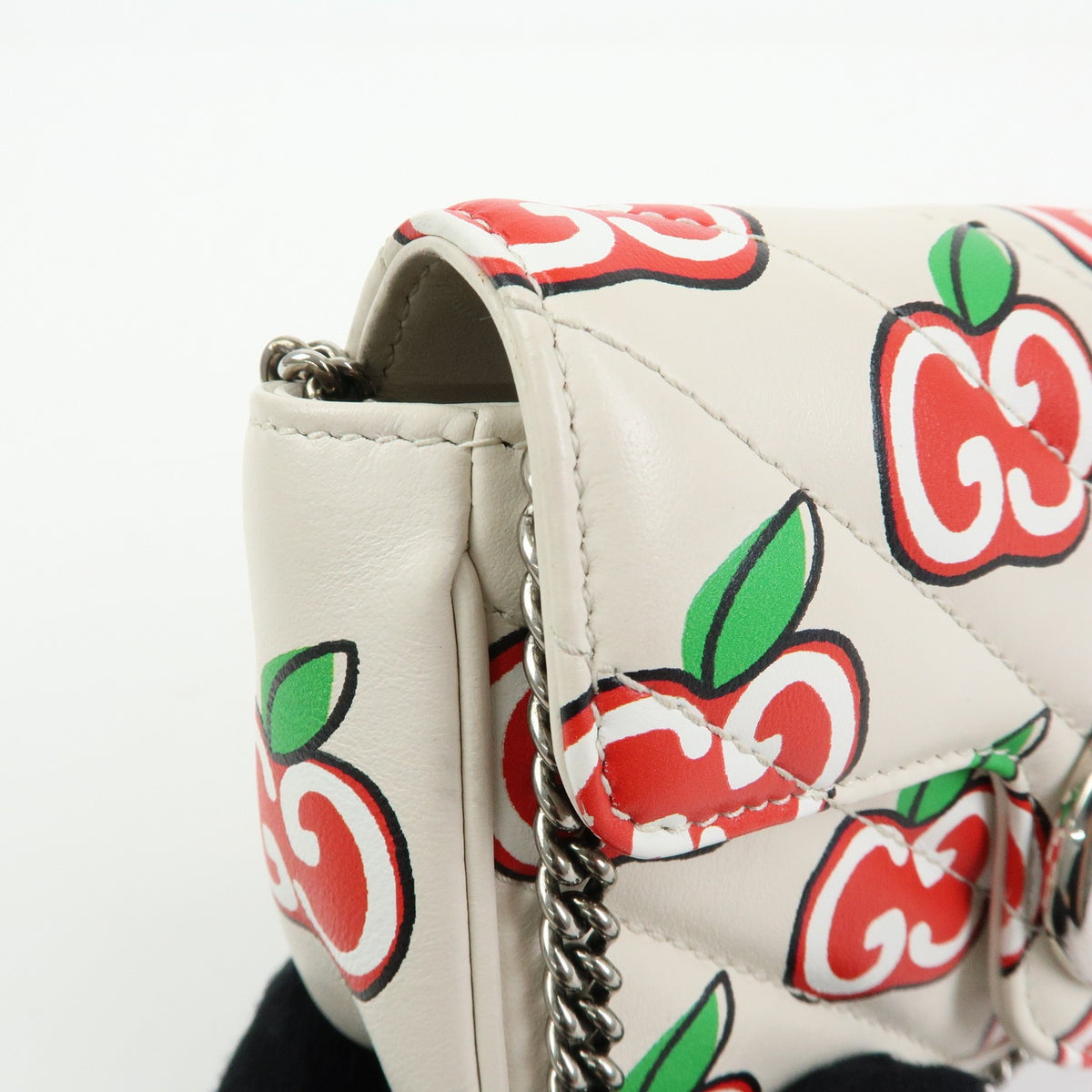 Gucci GG Marmont Flap Printed Diagonal Quilted Leather, White, Leather, Handbag