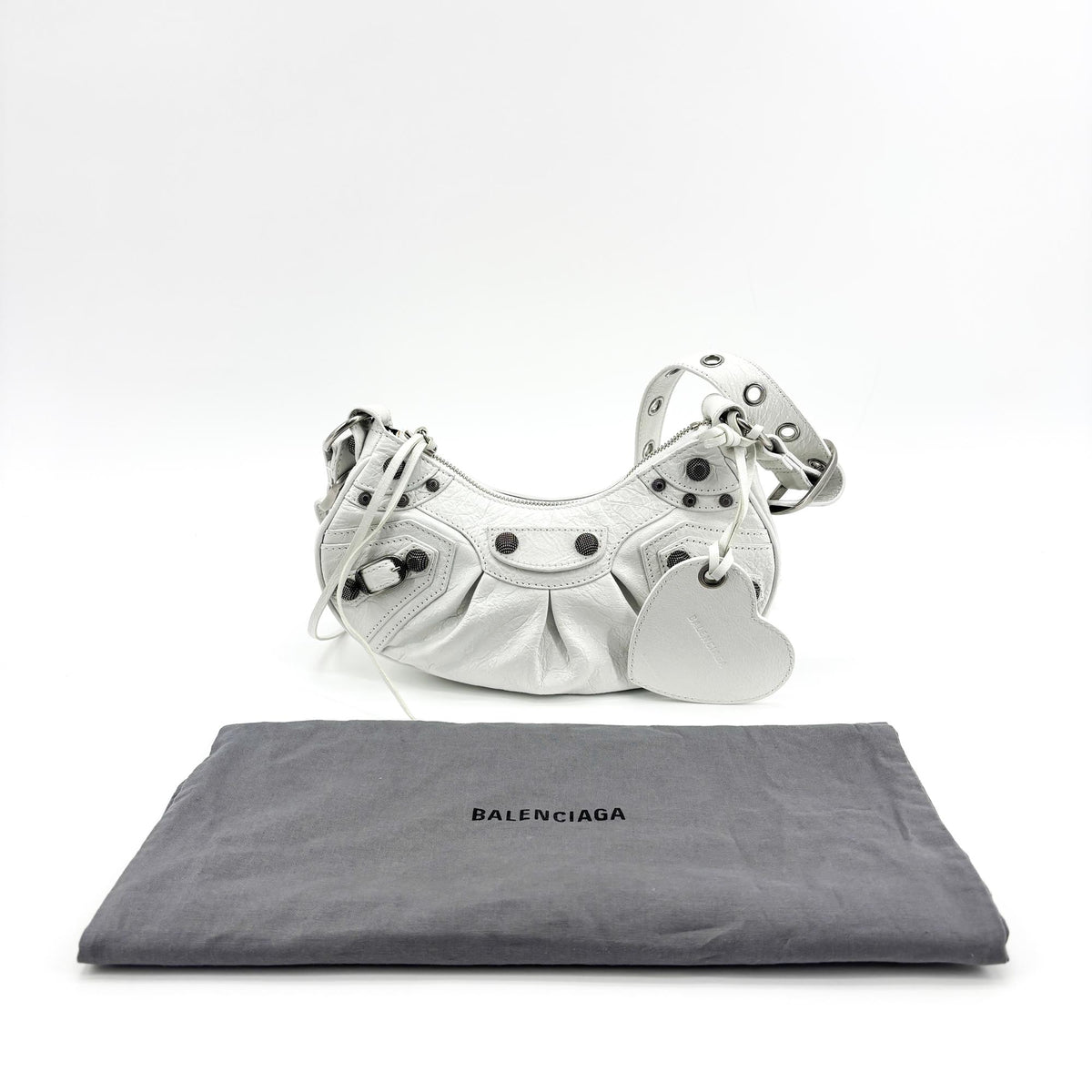 Balenciaga Le Cagole Giant Spikes Leather, White, Leather, Shoulder Bag