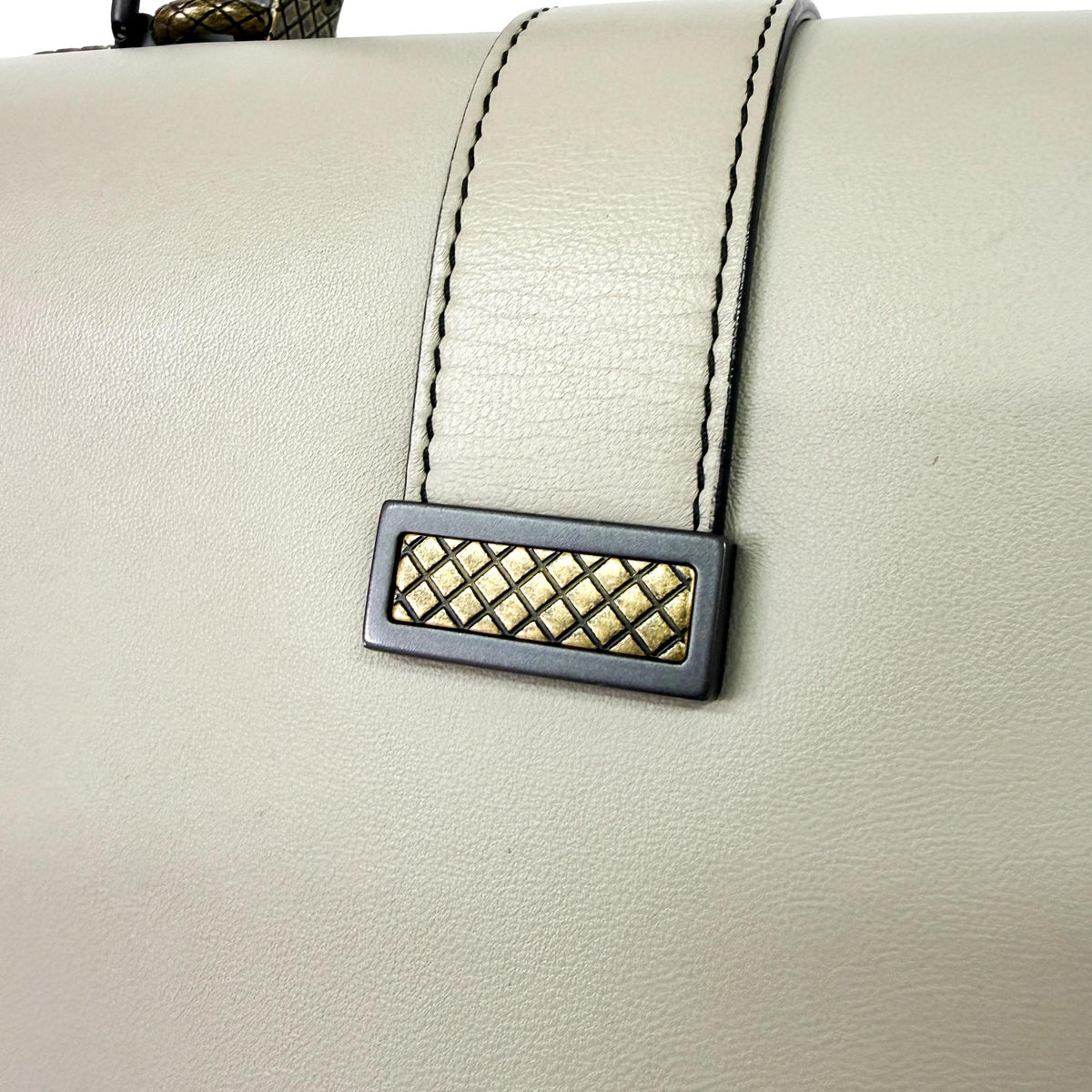 Bottega Veneta Piazza Top Handle Leather with Intrecciato Detail, Gray, Leather, Handbag