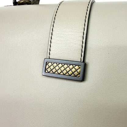 Bottega Veneta Piazza Top Handle Leather with Intrecciato Detail, Gray, Leather, Handbag
