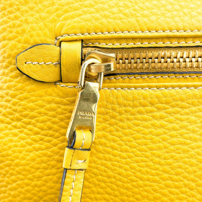 Prada Front Pocket Convertible Tote Leather, Yellow, Leather, Tote Bag