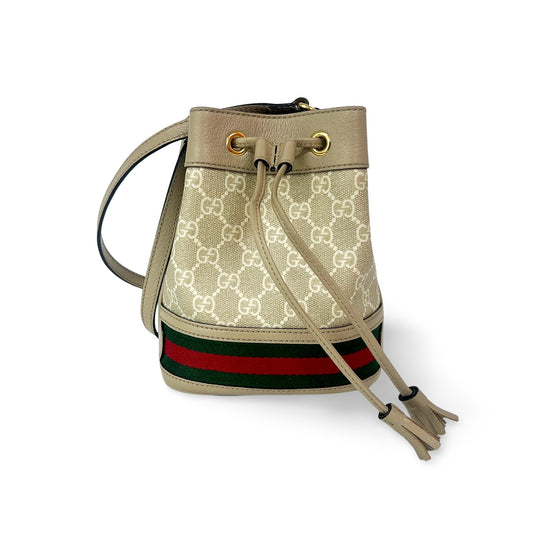 Gucci Ophidia Bucket Bag Jumbo GG Canvas with Leather, Beige, Leather, Handbag