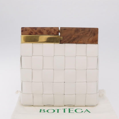 Bottega Veneta The Snap Clutch Maxi Intrecciato Leather with Wood and Metal, White, Leather, Clutch