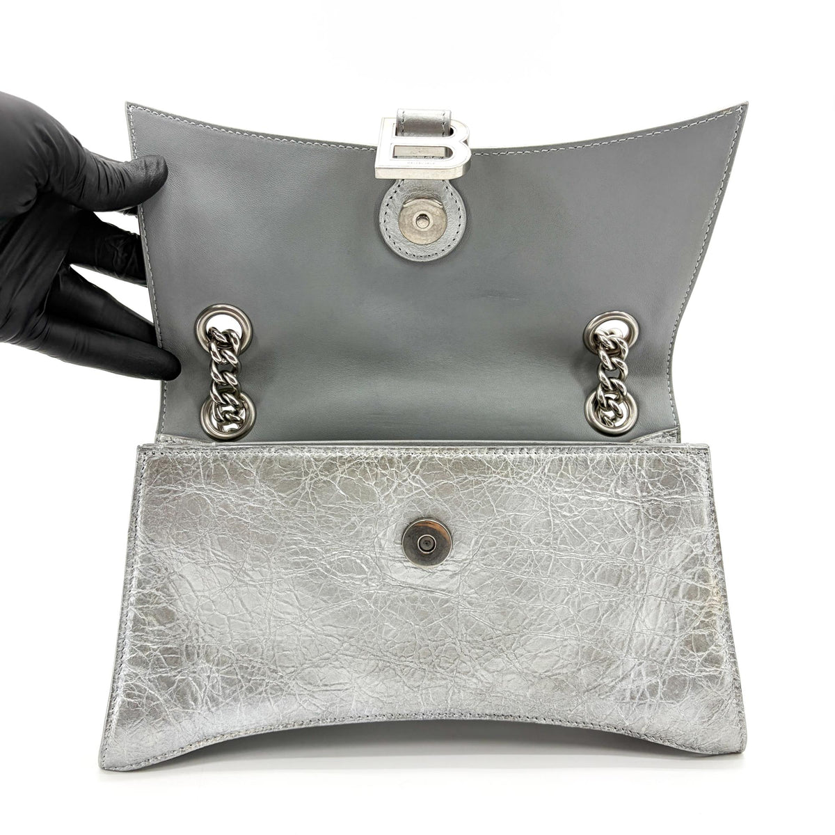 Balenciaga Crush Charm Chain Flap Leather, Silver, Leather, Handbag