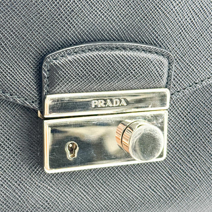 Prada Convertible Sound Vernice Saffiano Leather, Black, Leather, Handbag