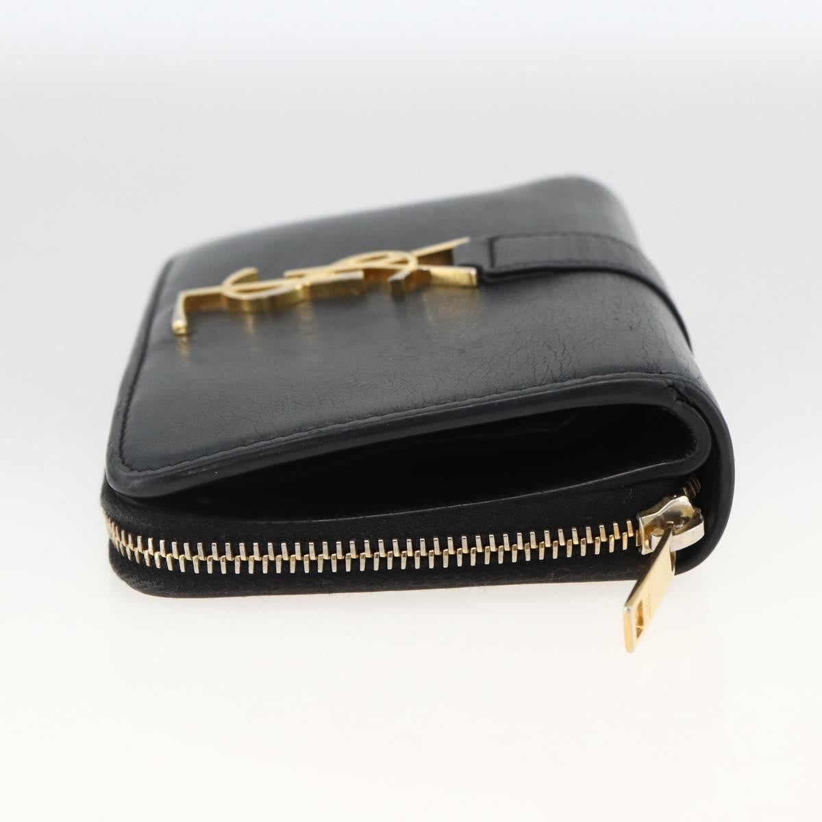 Saint Laurent Classic Monogram YSL Line Zip Around Leather, Black, Leather, Wallet
